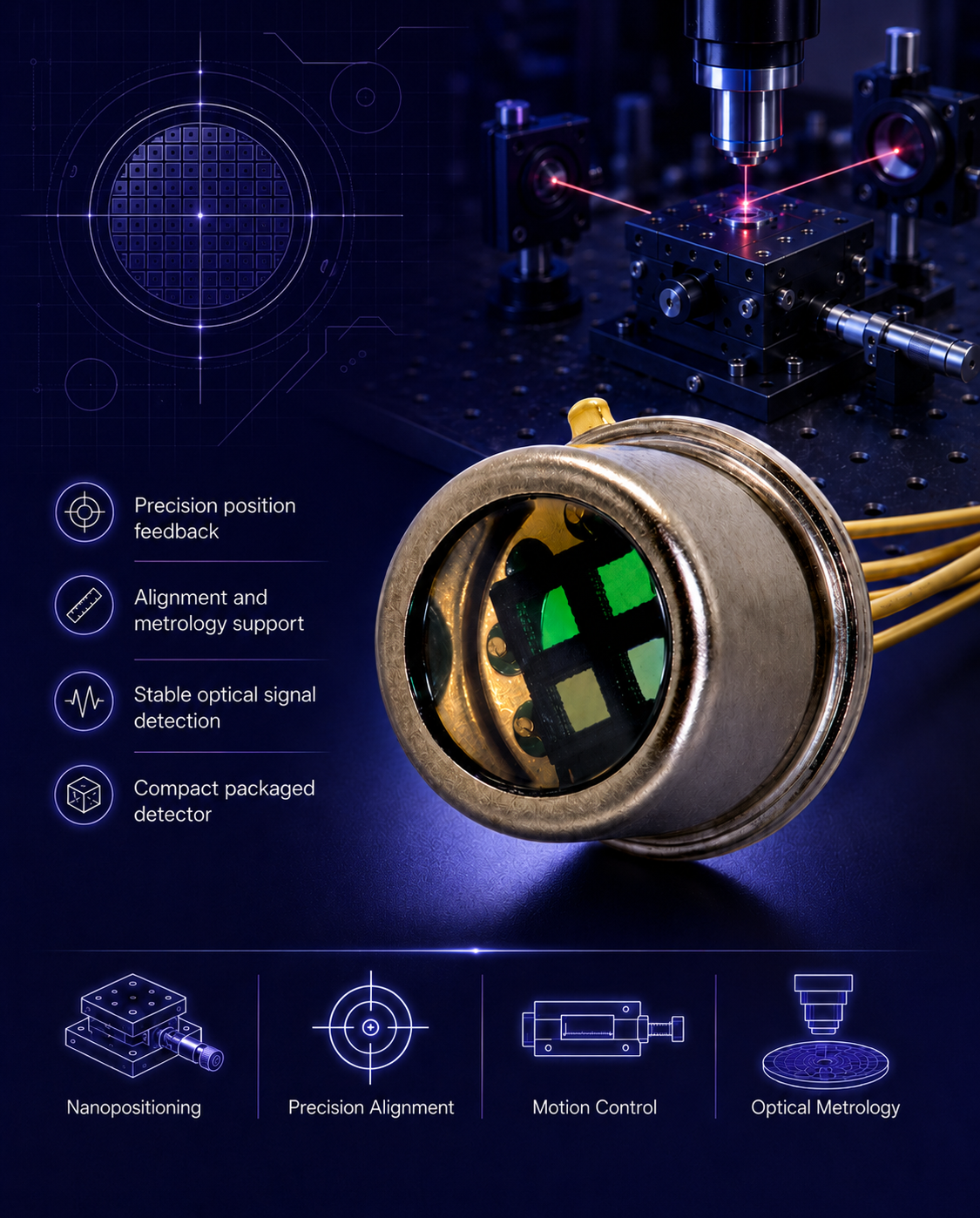 photodiodes for microscopy, nanopositioning detectors, quad-cell detector, bi-cell detector, AFM beam deflection, confocal microscopy detector, avalanche photodiode